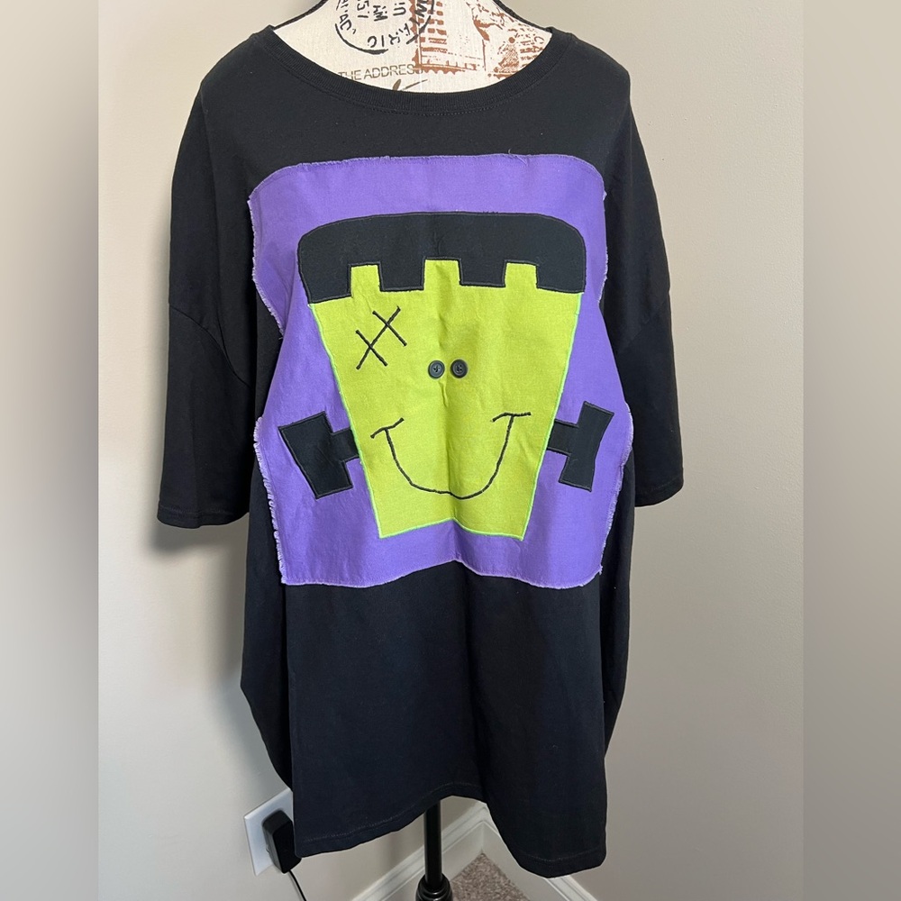 Custom Made Unisex Frankenstein Halloween Themed Short Sleeve T-Shirt Black 2XL